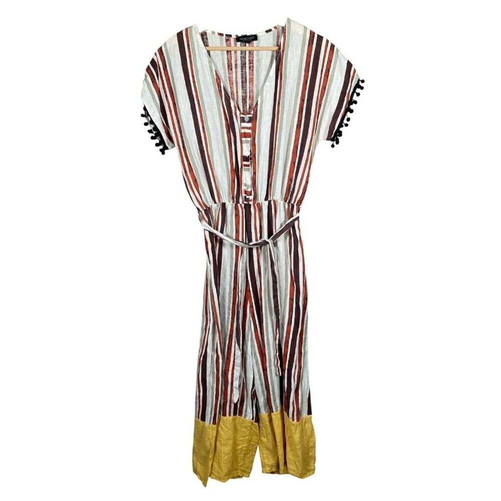 Magari Italian 100% Linen Wide Leg Crop Jumpsuit Boho Beachy Resort Vacation